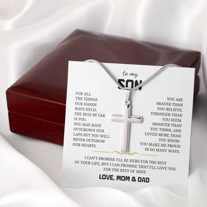 To My Son Artisan Cross Necklace with Snake Chain