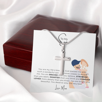 To My Son Artisan Cross Necklace with Snake Chain