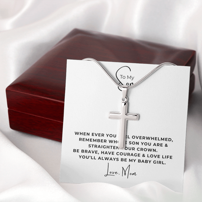 To My Son Artisan Cross Necklace with Snake Chain