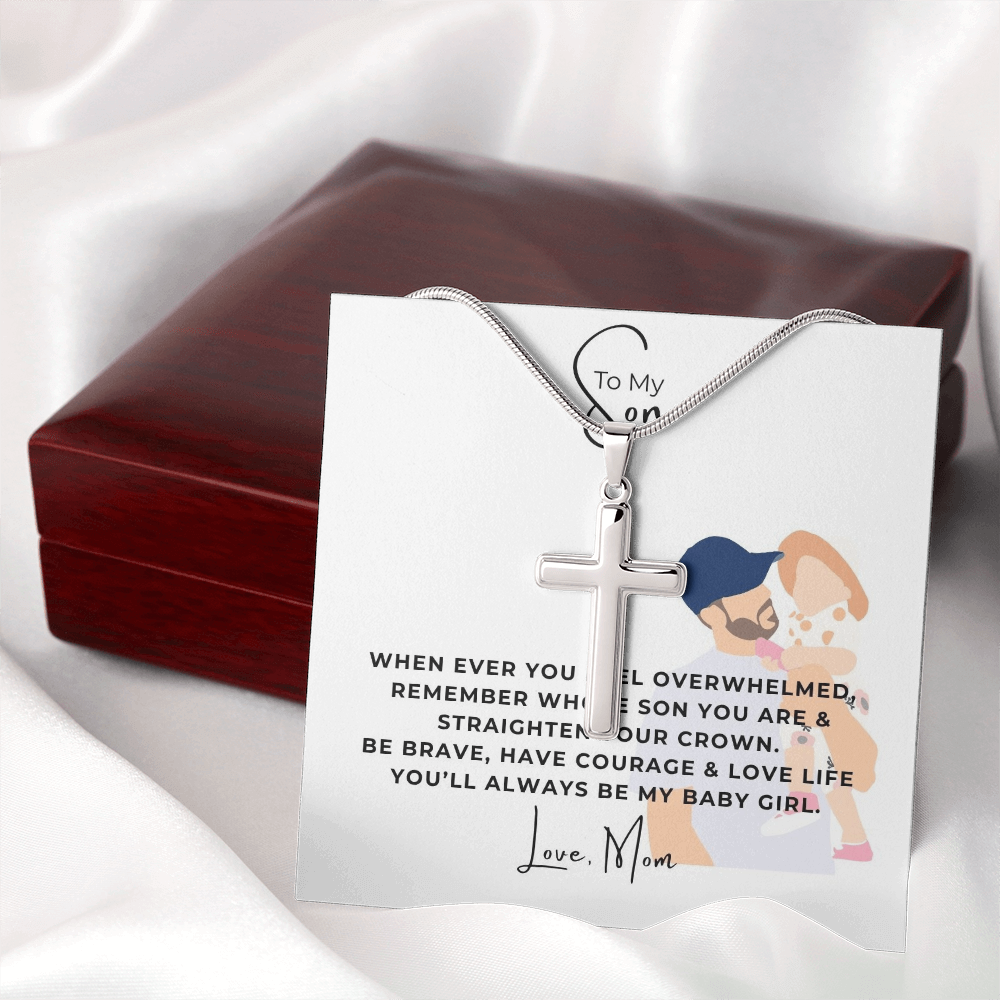 To My Son Artisan Cross Necklace with Snake Chain