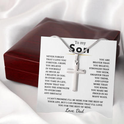 To My Son Artisan Cross Necklace with Snake Chain