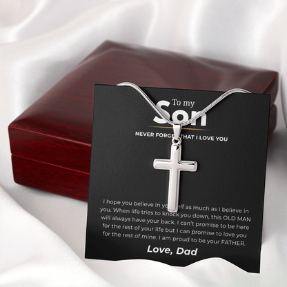 To My Son Artisan Cross Necklace with Snake Chain