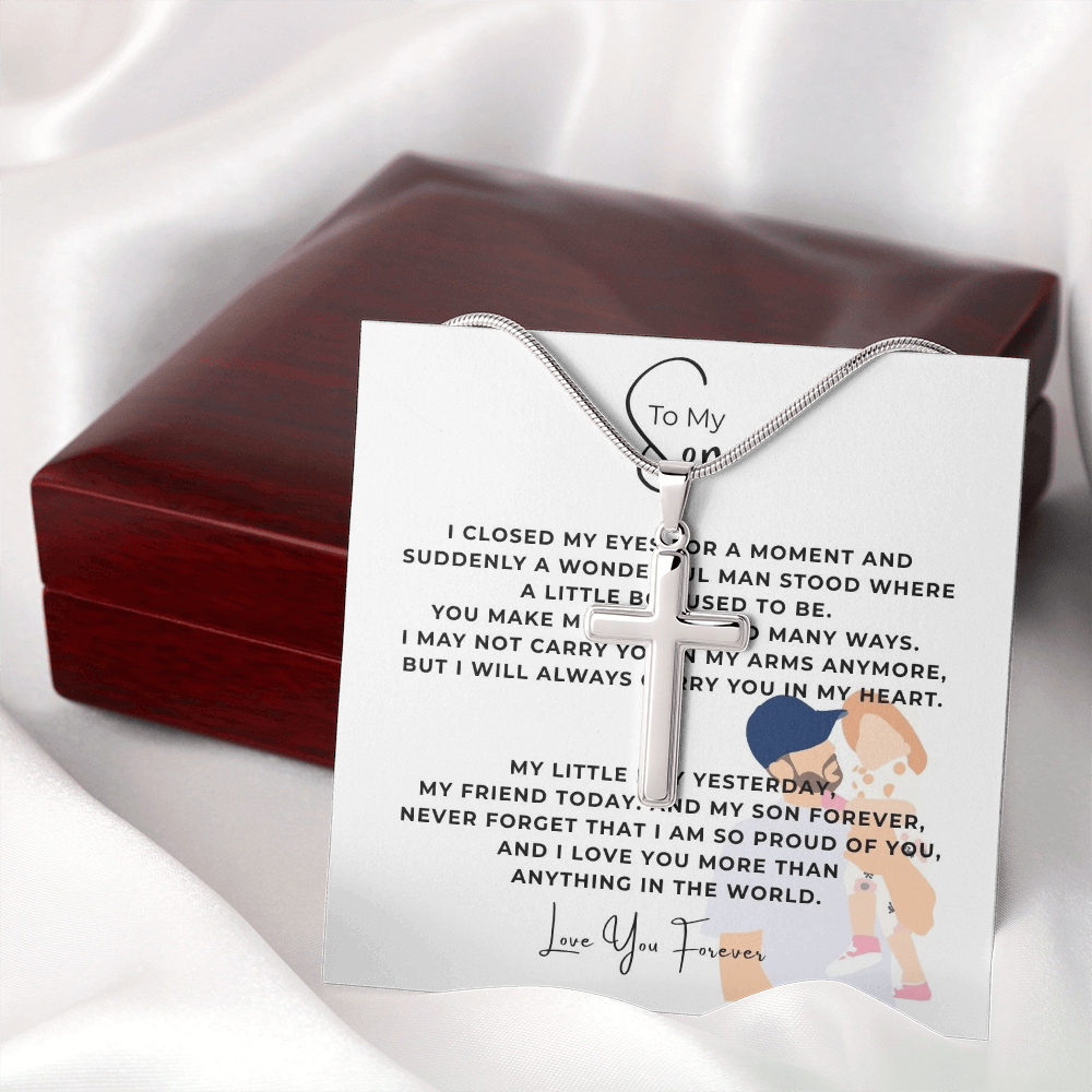 To My Son Artisan Cross Necklace with Snake Chain
