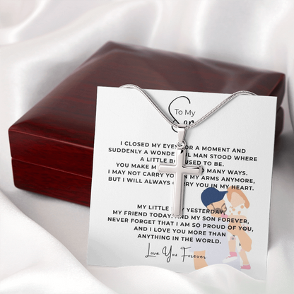 To My Son Artisan Cross Necklace with Snake Chain