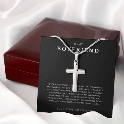 To My Boyfriend Cross Necklace with Snake Chain