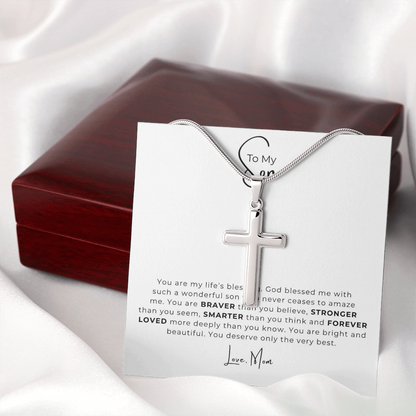To My Son Artisan Cross Necklace with Snake Chain