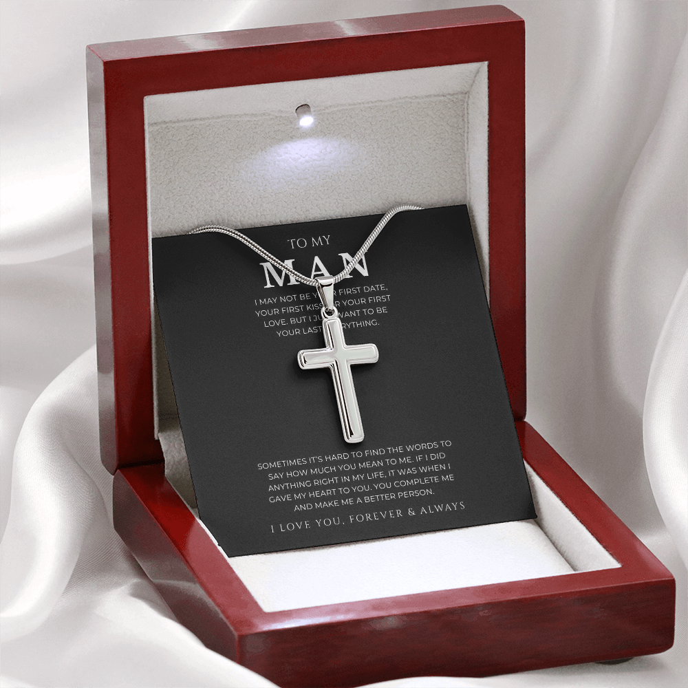 To My Man Cross Necklace with Snake Chain