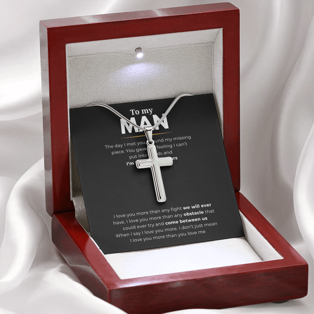 To My Man Artisan Cross Necklace with Snake Chain