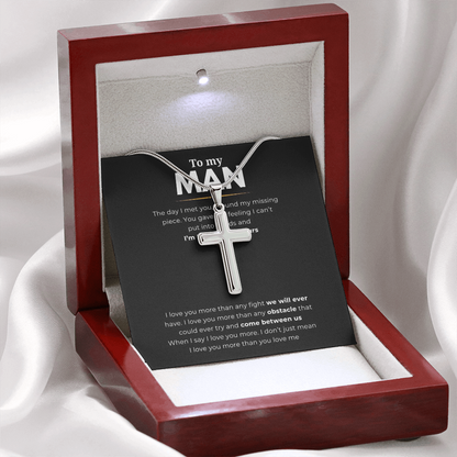 To My Man Artisan Cross Necklace with Snake Chain