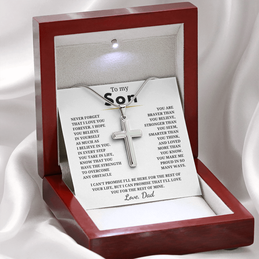 To My Son Artisan Cross Necklace with Snake Chain