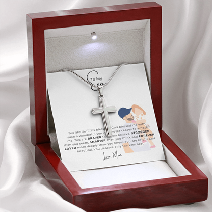 To My Son Artisan Cross Necklace with Snake Chain
