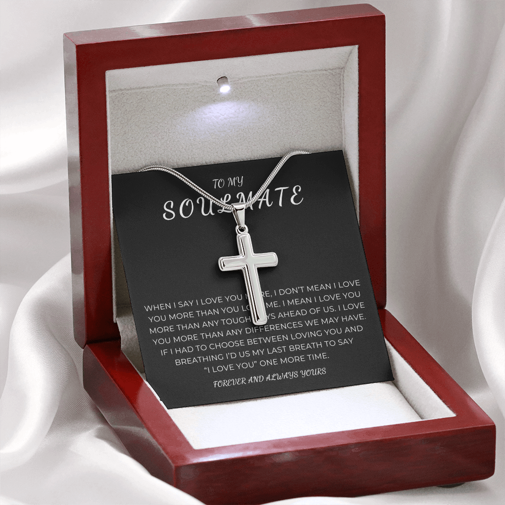 To My Soulmate Cross Necklace with Snake Chain