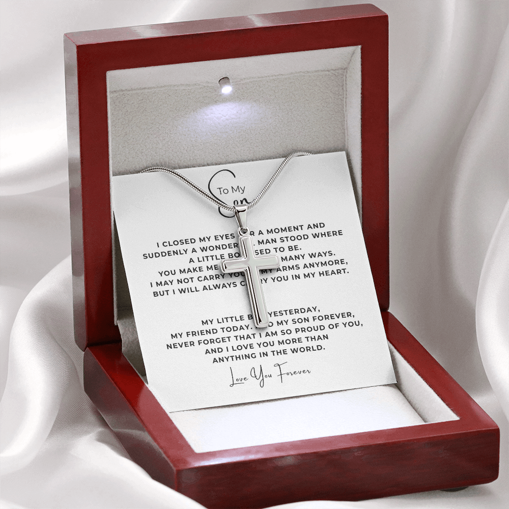 To My Son Artisan Cross Necklace with Snake Chain