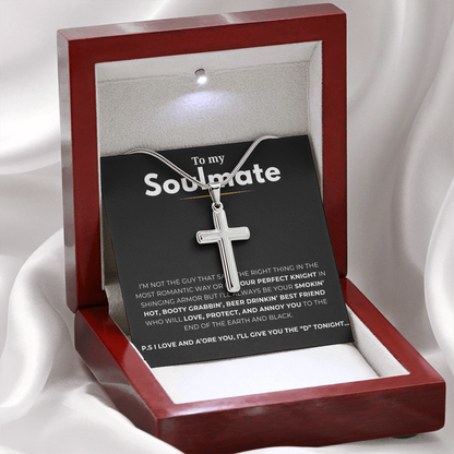 To My Soulmate Artisan Cross Necklace with Snake Chain