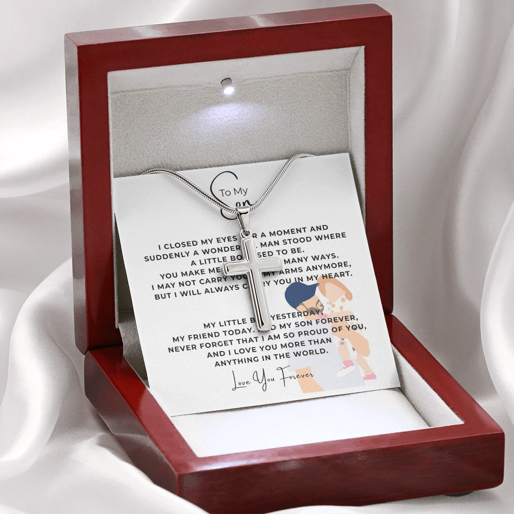 To My Son Artisan Cross Necklace with Snake Chain
