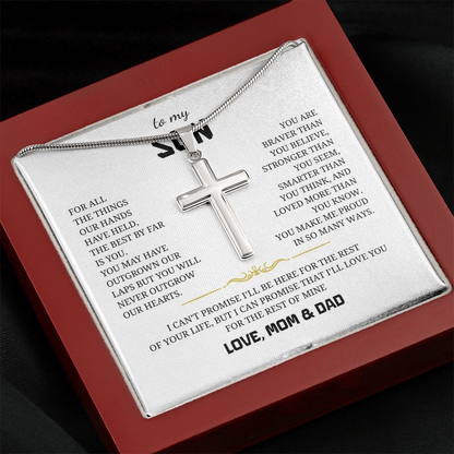 To My Son Artisan Cross Necklace with Snake Chain