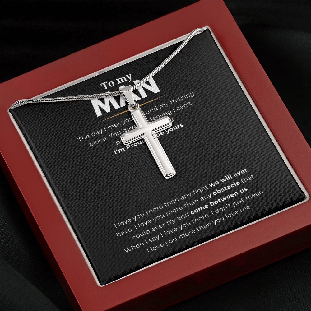To My Man Artisan Cross Necklace with Snake Chain