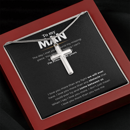 To My Man Artisan Cross Necklace with Snake Chain