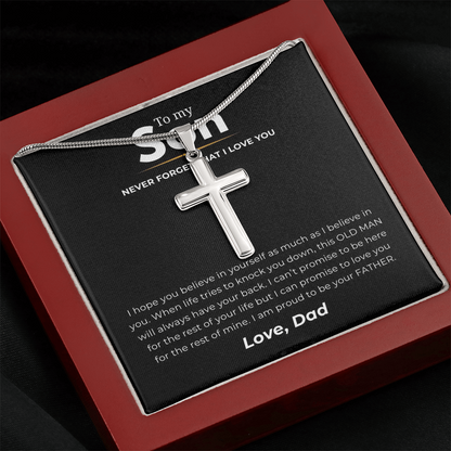 To My Son Artisan Cross Necklace with Snake Chain