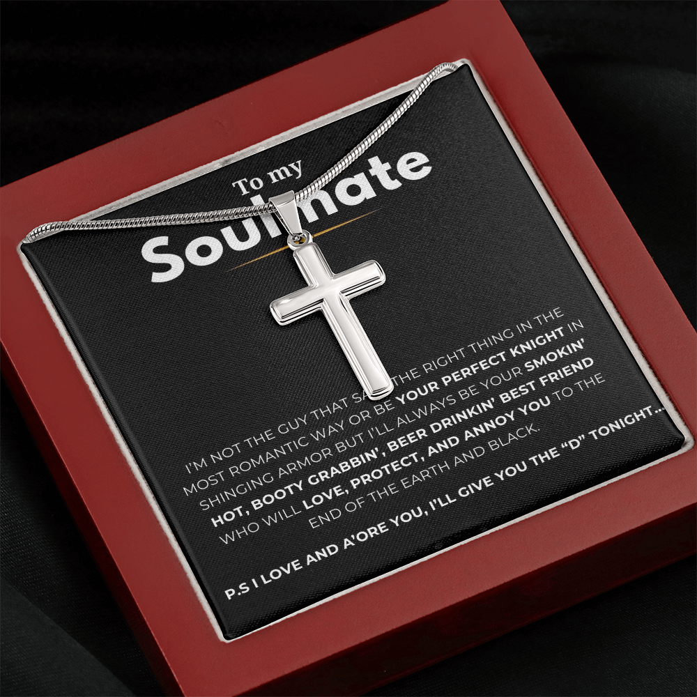 To My Soulmate Artisan Cross Necklace with Snake Chain