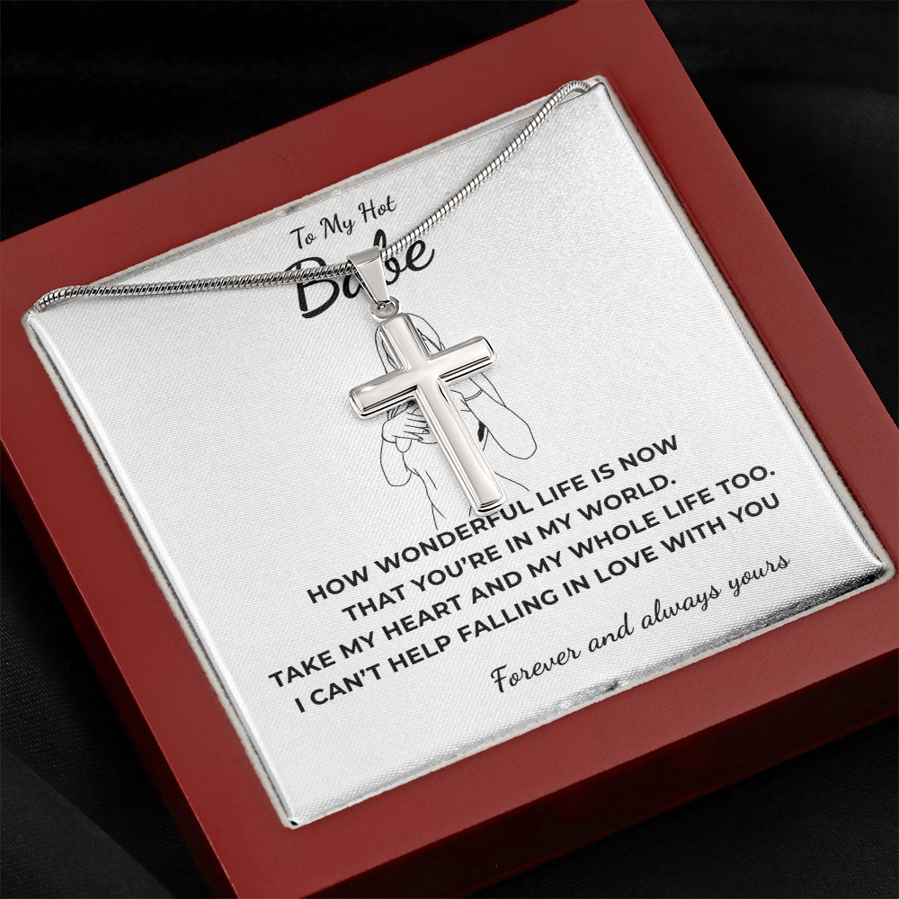 To My Hot Babe Artisan Cross Necklace with Snake Chain