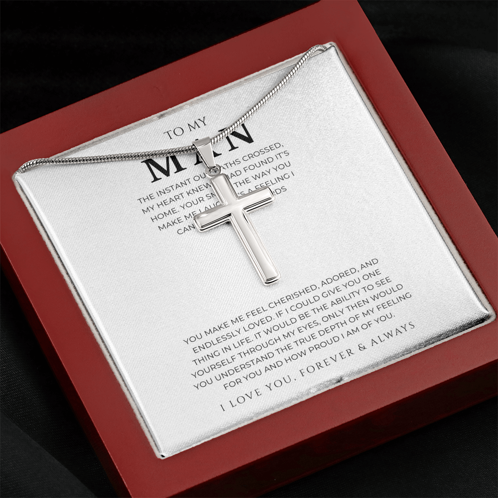 To My Man Cross Necklace with Snake Chain
