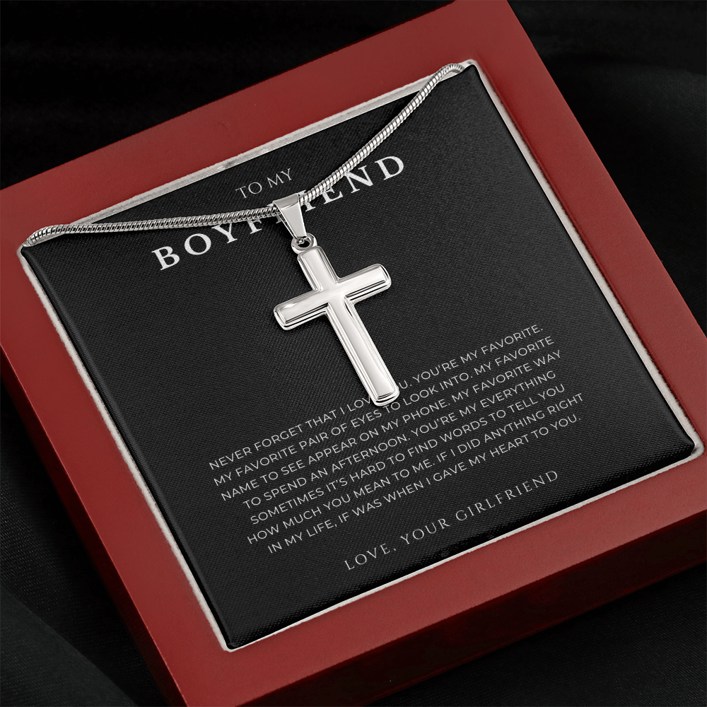 To My Boyfriend Cross Necklace with Snake Chain