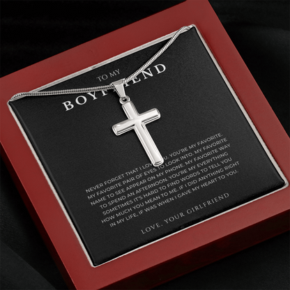 To My Boyfriend Cross Necklace with Snake Chain