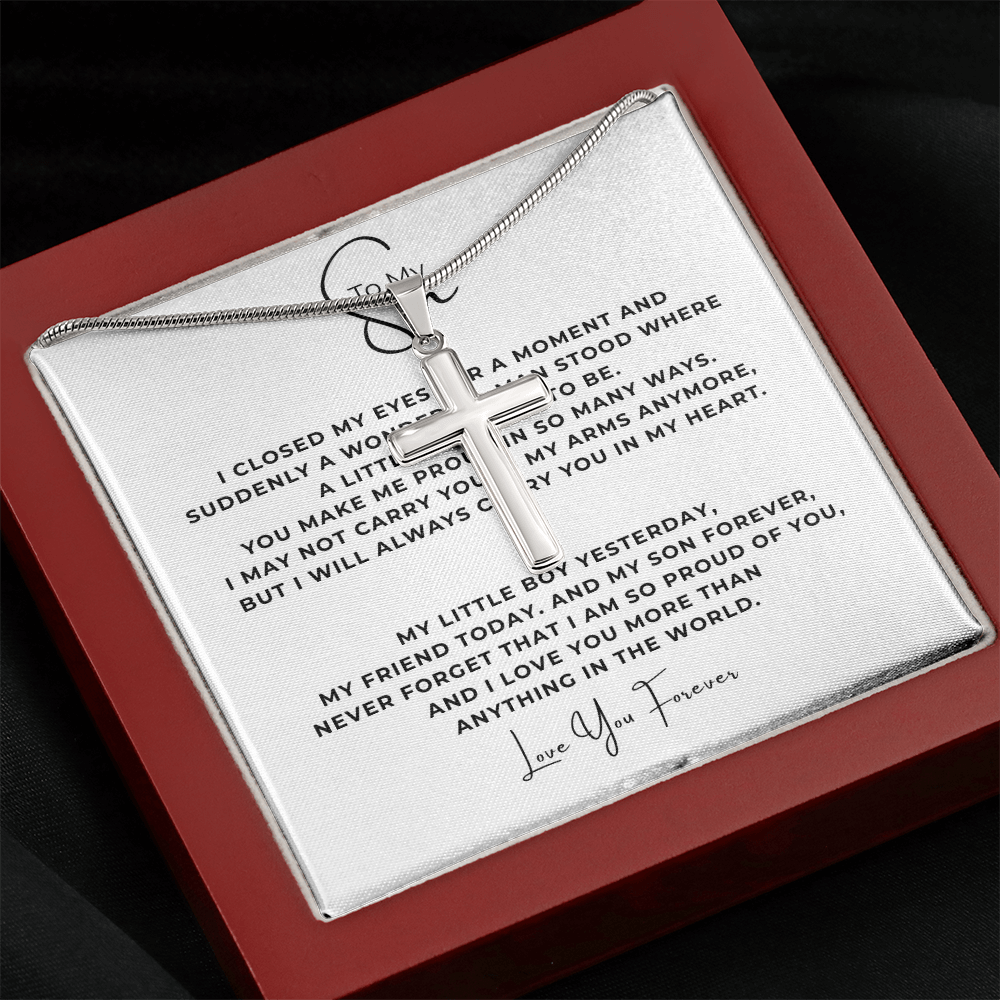 To My Son Artisan Cross Necklace with Snake Chain