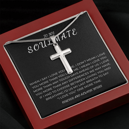 To My Soulmate Cross Necklace with Snake Chain