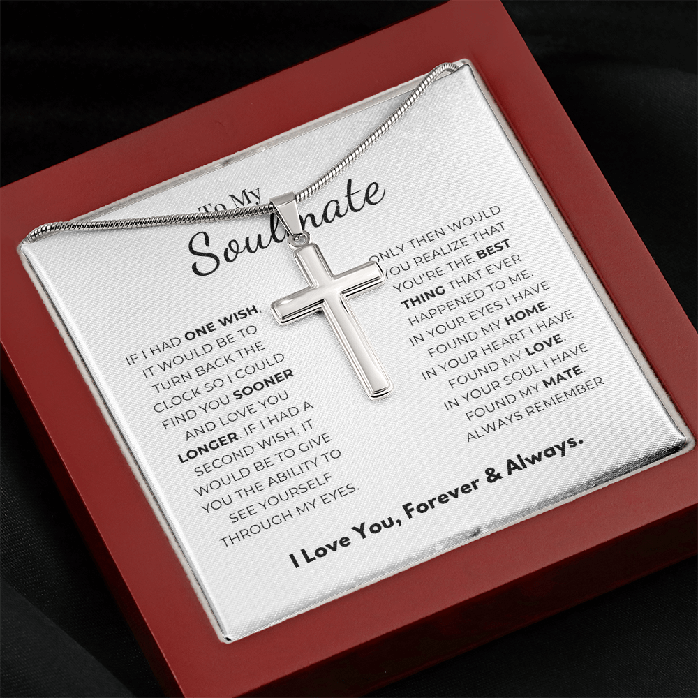 To My Soulmate Artisan Cross Necklace with Snake Chain