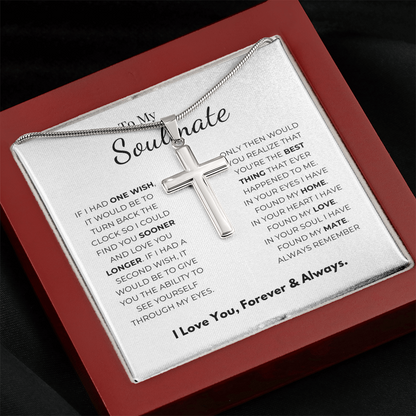 To My Soulmate Artisan Cross Necklace with Snake Chain