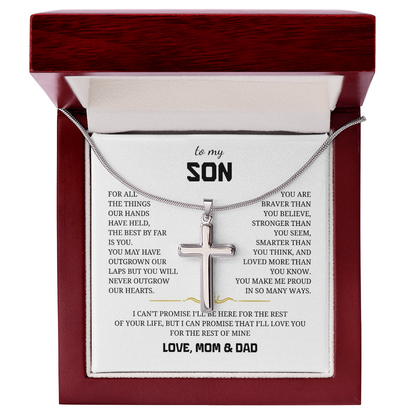 To My Son Artisan Cross Necklace with Snake Chain