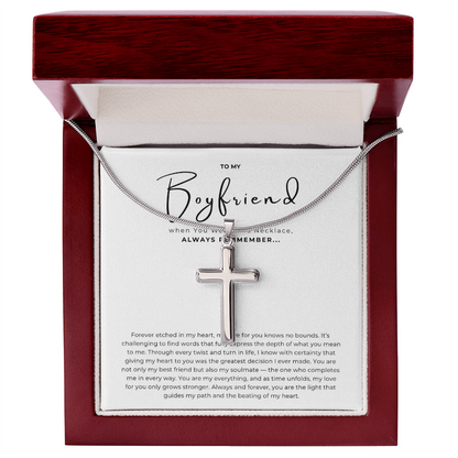 To My Boyfriend Cross Necklace with Snake Chain