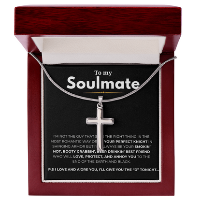 To My Soulmate Artisan Cross Necklace with Snake Chain