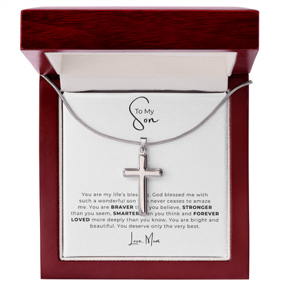 To My Son Artisan Cross Necklace with Snake Chain