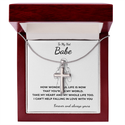 To My Hot Babe Artisan Cross Necklace with Snake Chain