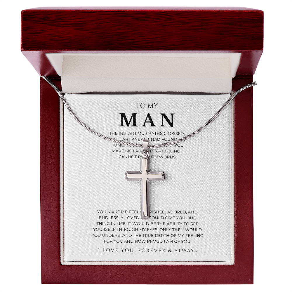 To My Man Cross Necklace with Snake Chain