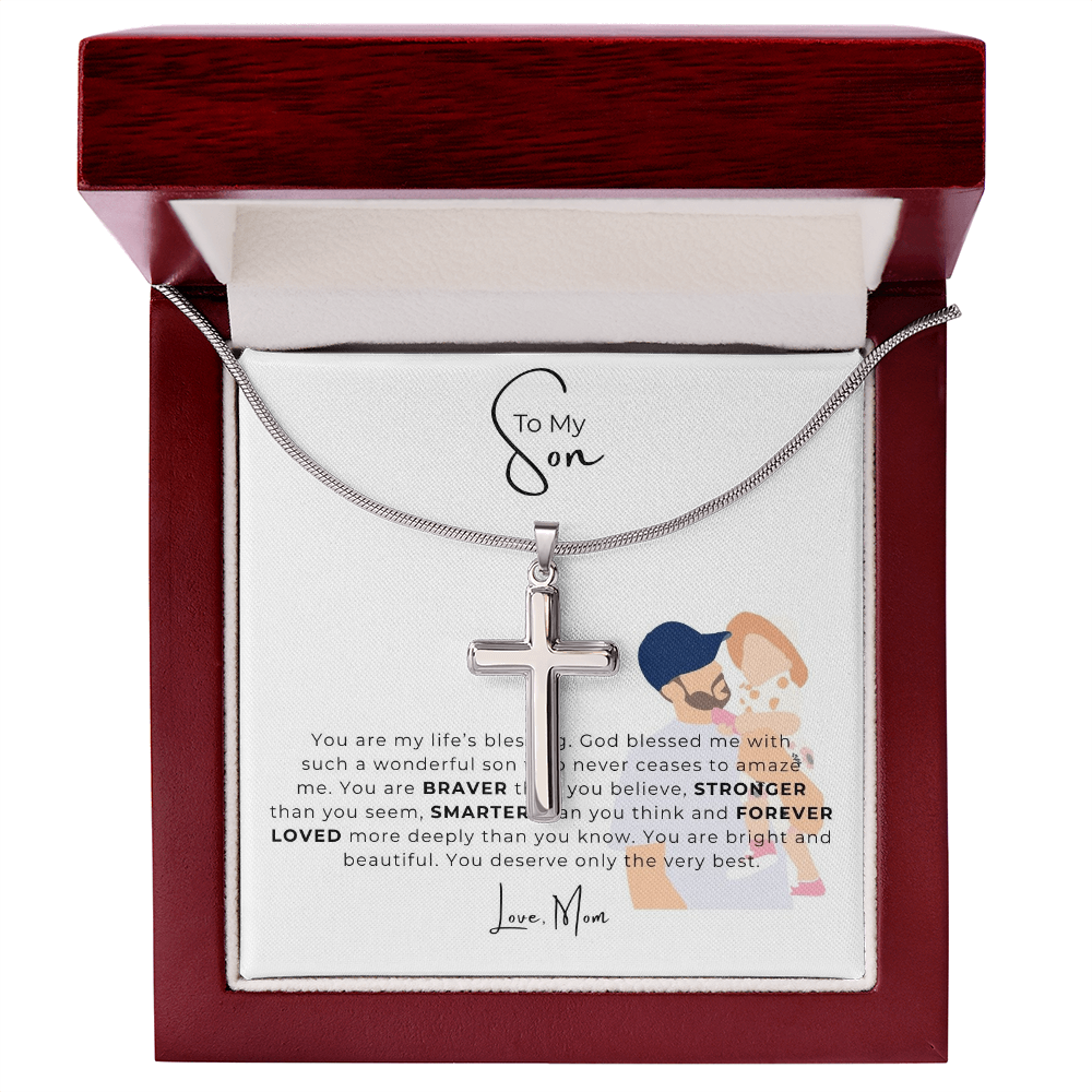 To My Son Artisan Cross Necklace with Snake Chain