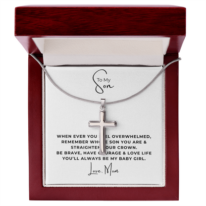 To My Son Artisan Cross Necklace with Snake Chain