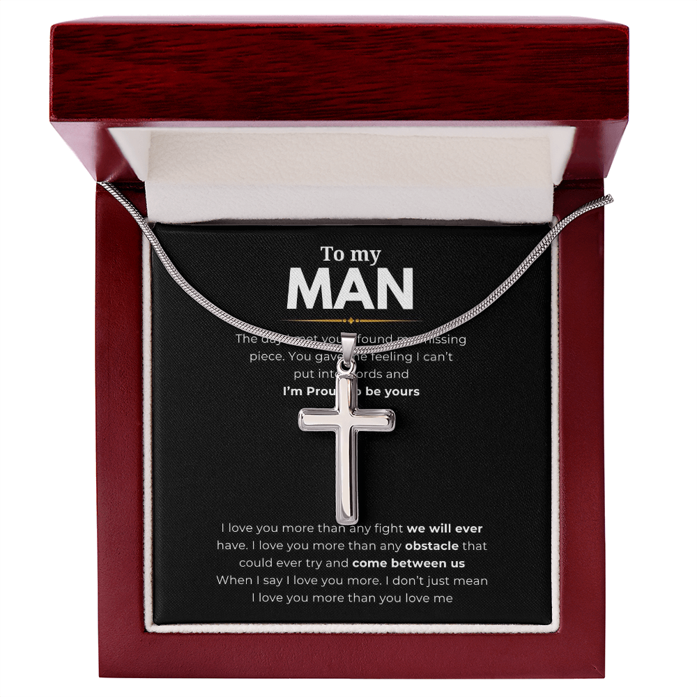 To My Man Artisan Cross Necklace with Snake Chain