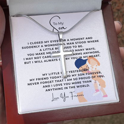 To My Son Artisan Cross Necklace with Snake Chain