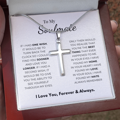 To My Soulmate Artisan Cross Necklace with Snake Chain