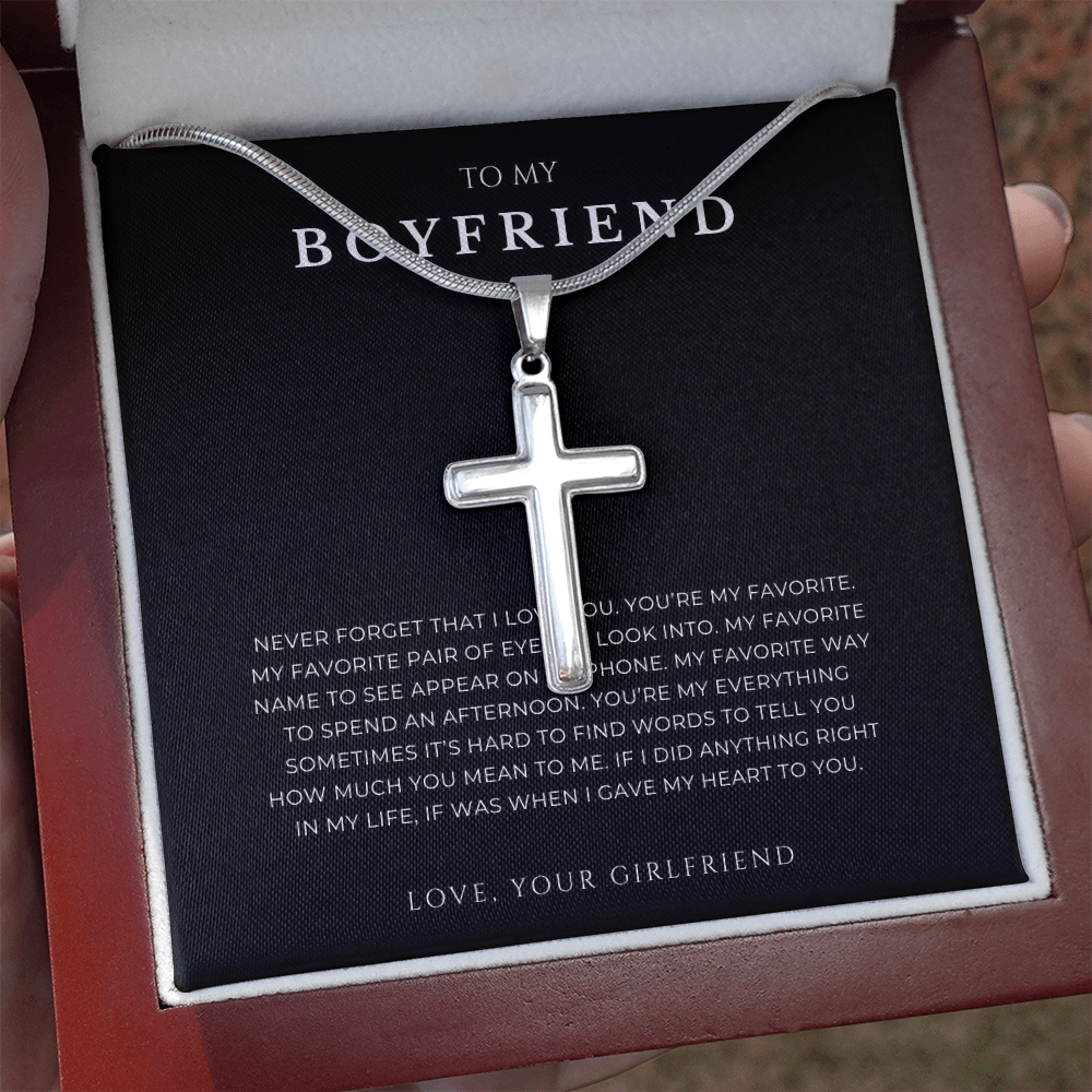 To My Boyfriend Cross Necklace with Snake Chain