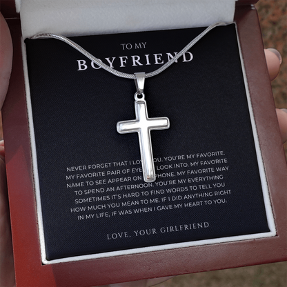 To My Boyfriend Cross Necklace with Snake Chain