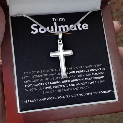 To My Soulmate Artisan Cross Necklace with Snake Chain