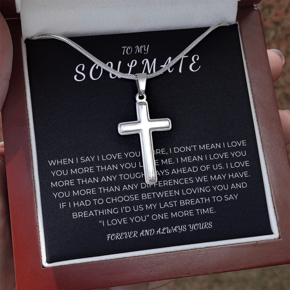 To My Soulmate Cross Necklace with Snake Chain