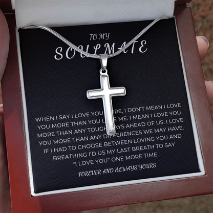 To My Soulmate Cross Necklace with Snake Chain
