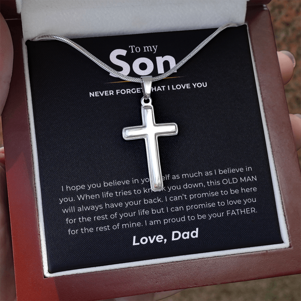To My Son Artisan Cross Necklace with Snake Chain