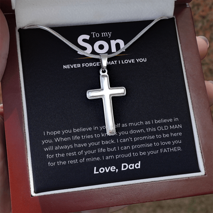 To My Son Artisan Cross Necklace with Snake Chain